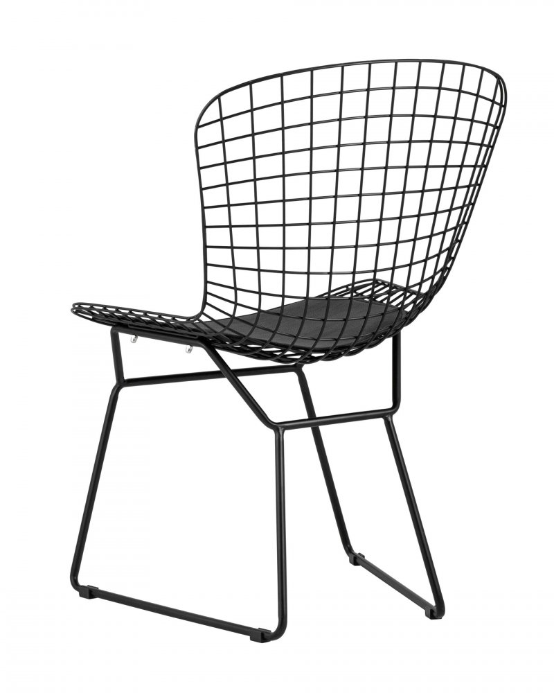 Стул обеденный Bertoia черный с черной подушкой фото 4