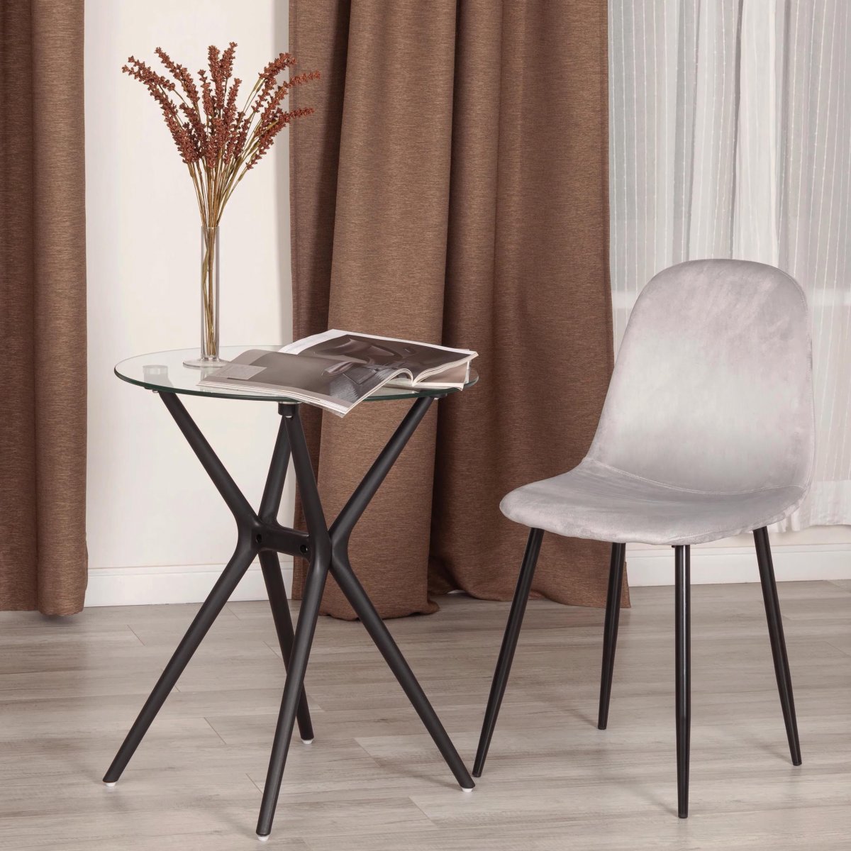 Стул Бриз/Breeze (мод.4724)/1 шт. в упаковке велюр/металл, 44х53х87см, светло-серый (HLR14)/черный фото 19