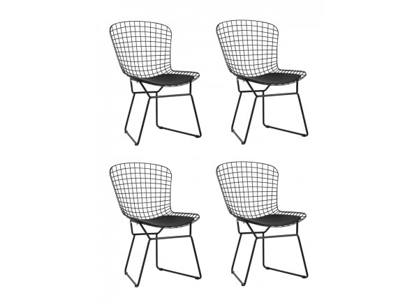 Стул обеденный Bertoia черный с черной подушкой 4 шт