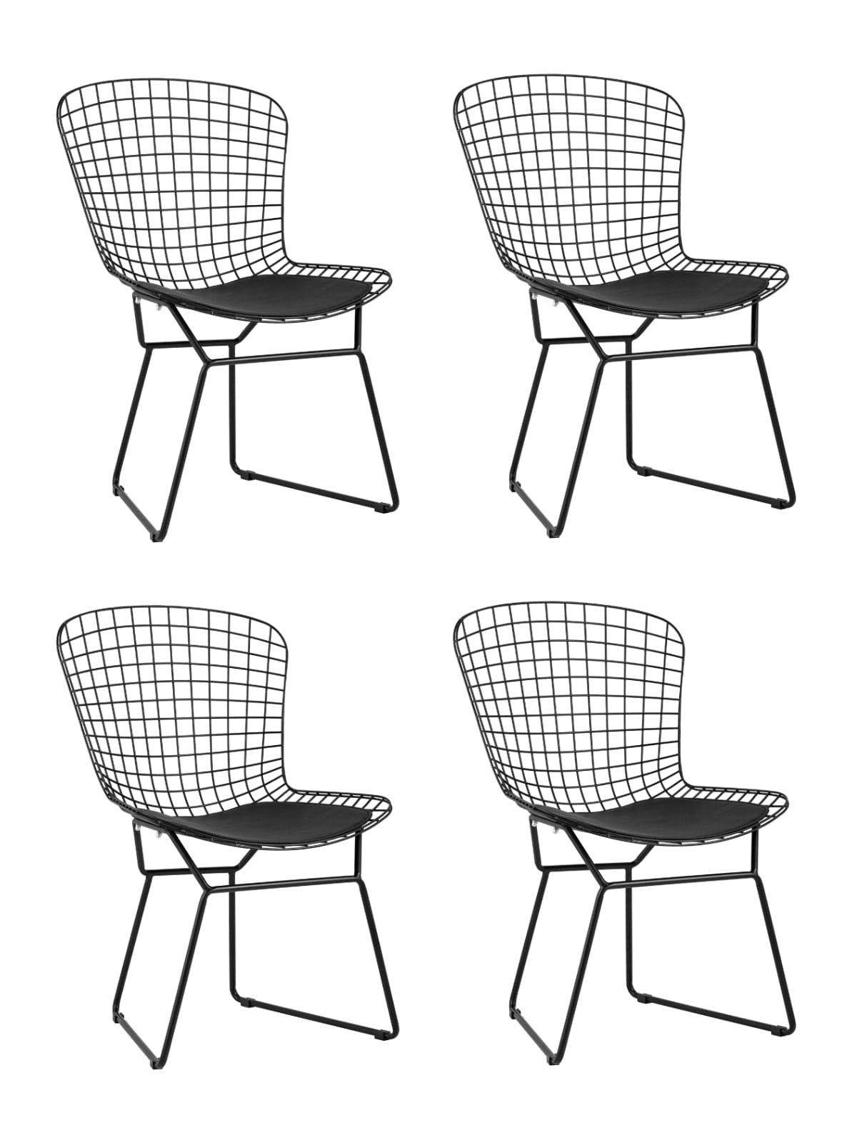 Стул обеденный Bertoia черный с черной подушкой 4 шт